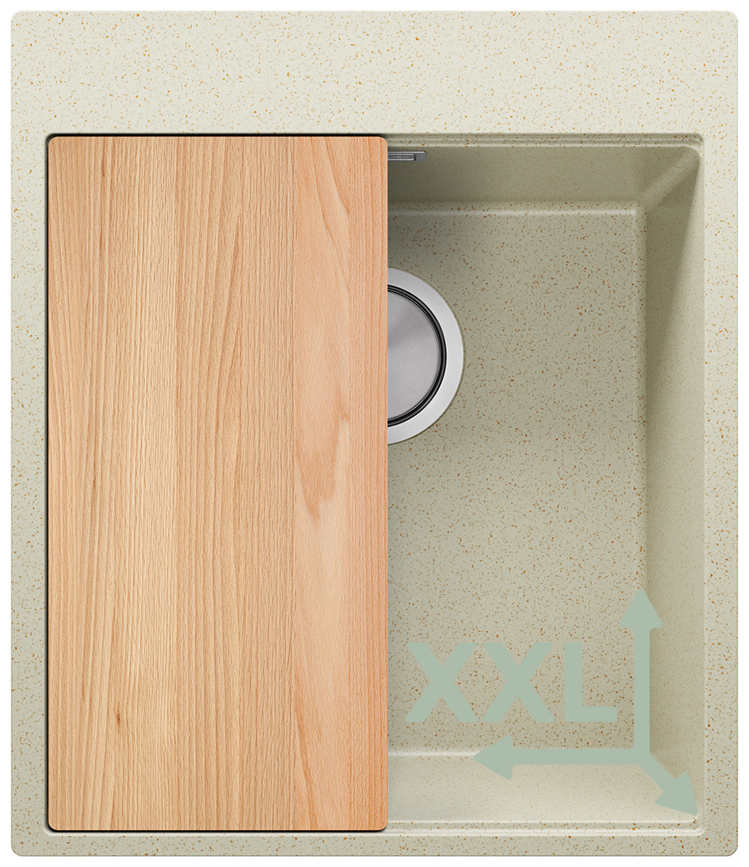 Granit sink with large bowl + FREEBIE single-bowl overcounter without drainer for cabinets from 45 cm colour beige Oslo 45 Top. Primagran