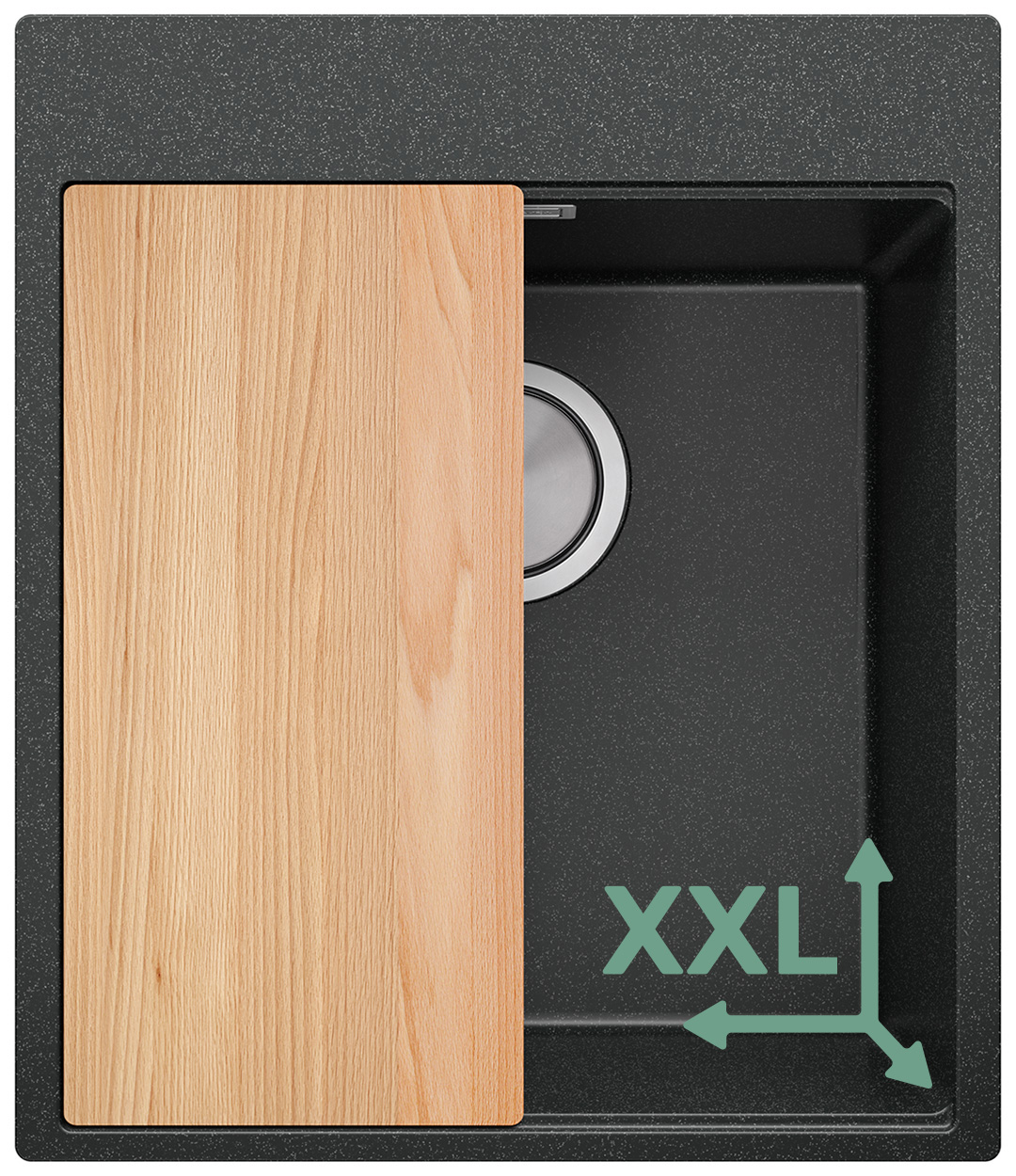 Fregadero de granito de un seno sin escurridor con cubeta grande XXL Oslo 45 Top + Gratis