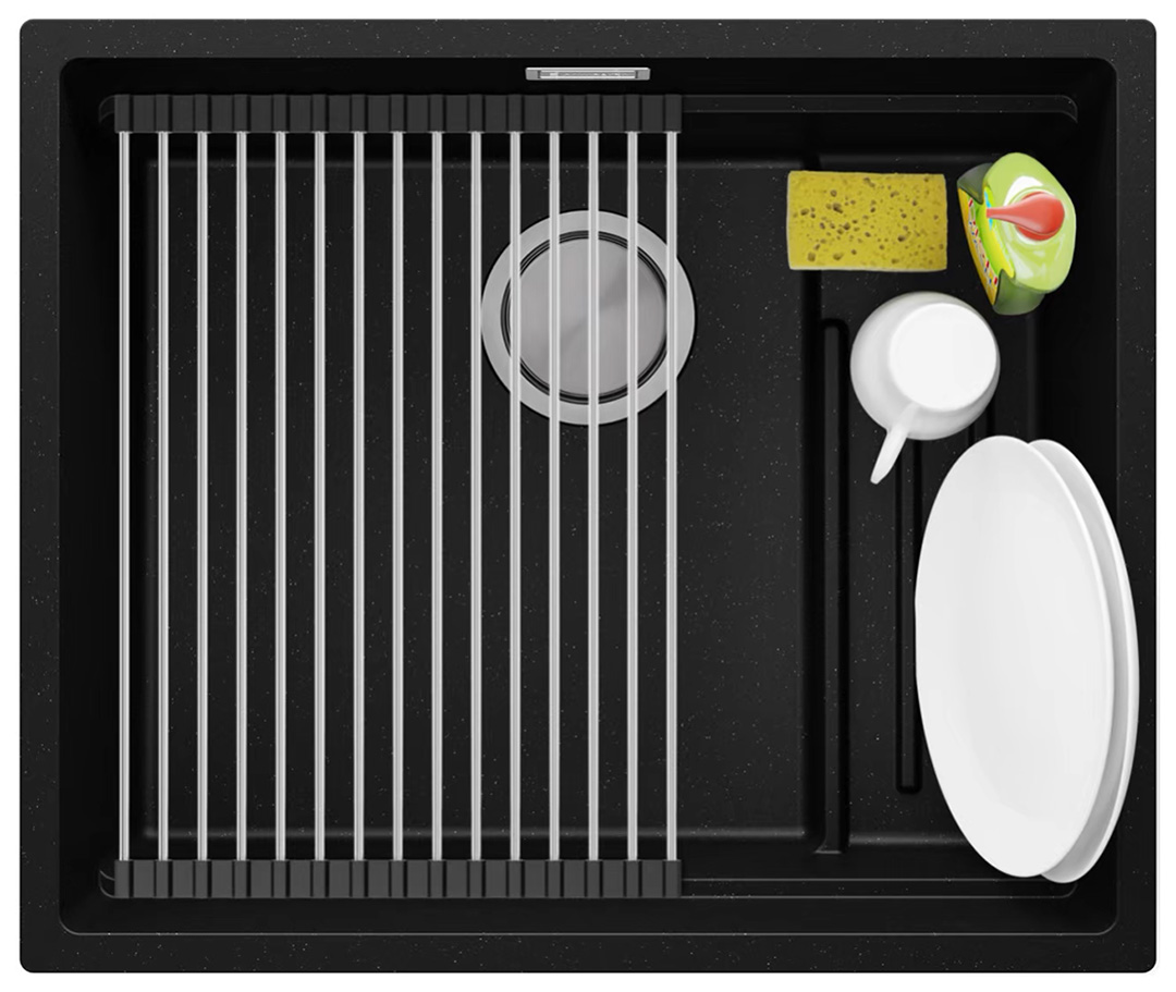 One-bowl granite kitchen sink with internal Step drainer and largest bowl XXL Prague 60 Level Slim + Freebie