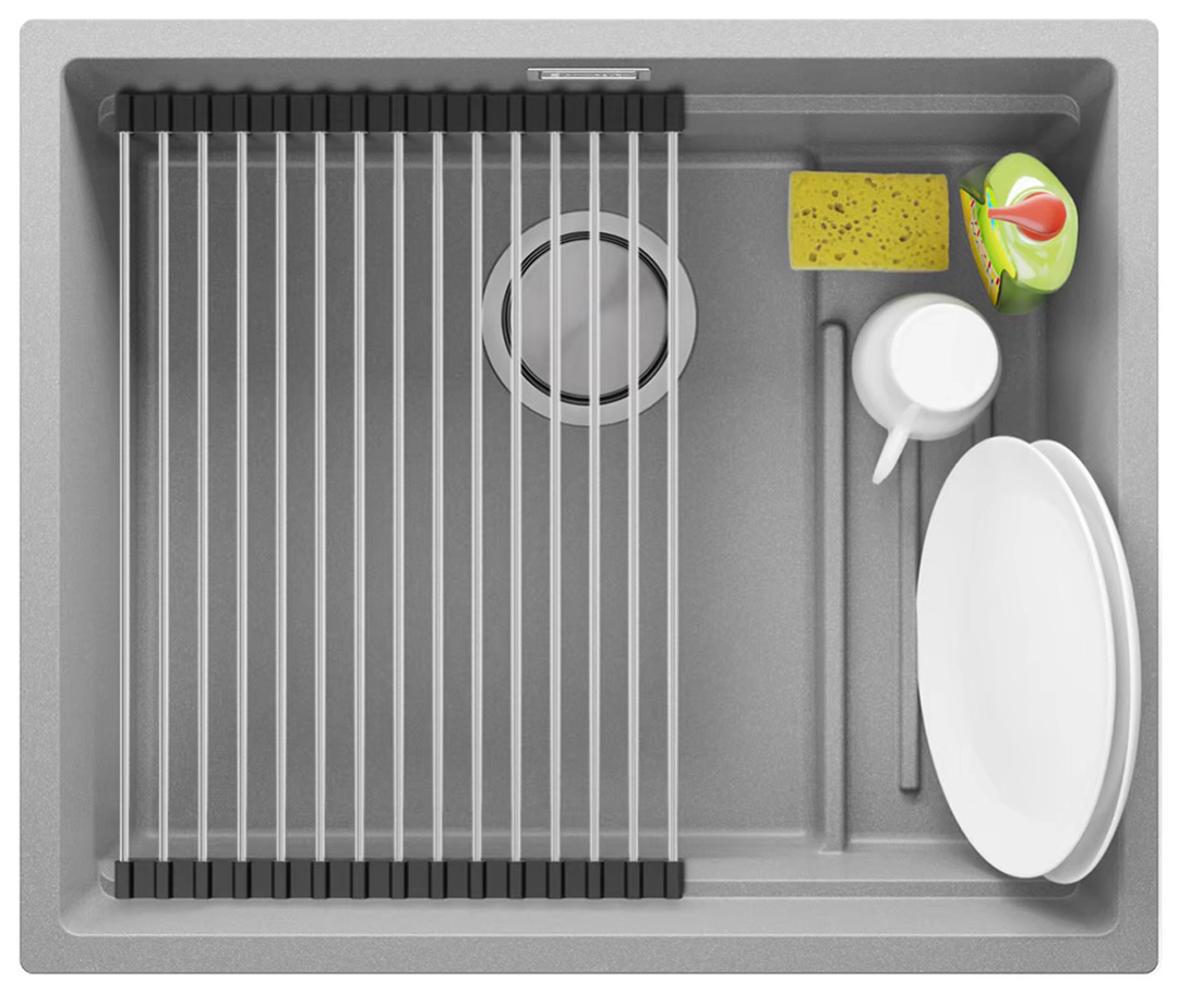 Undermount granite kitchen sink with internal Step drainer and the largest bowl XXL Prague 60 Level + Freebie